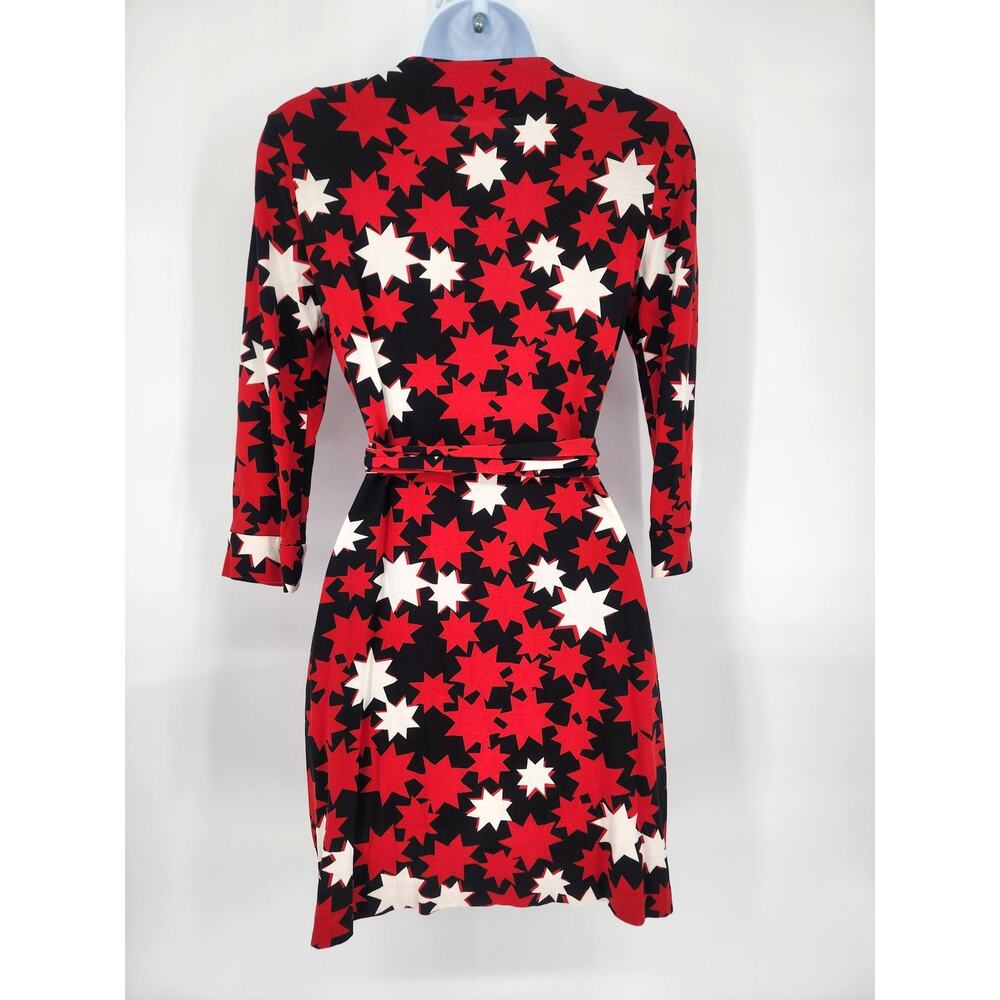 Diane Von Furstenberg Red Black White Star-Print Wrap Midi Dress - Picture 3 of 12